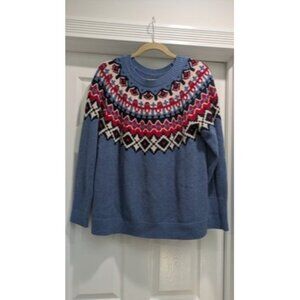 Chaps Sweater Women's Large Fair Isle Red White Blue Heritage Patriotic Cotton